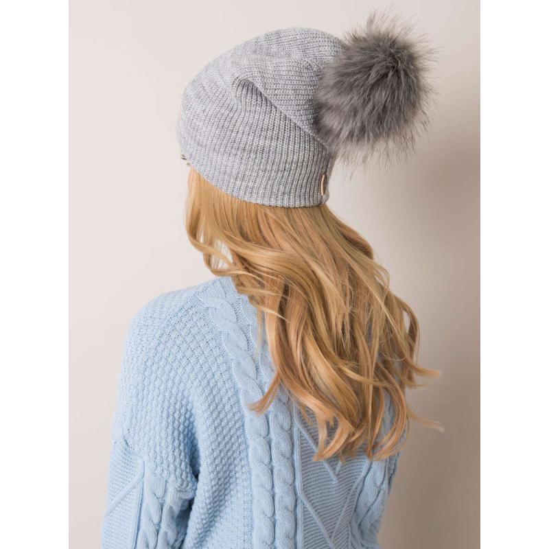 Dámská čepice s bambulí RUE PARIS světle šedá 