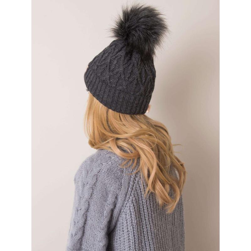 Női sapka pomponnal RUE PARIS sötétszürke