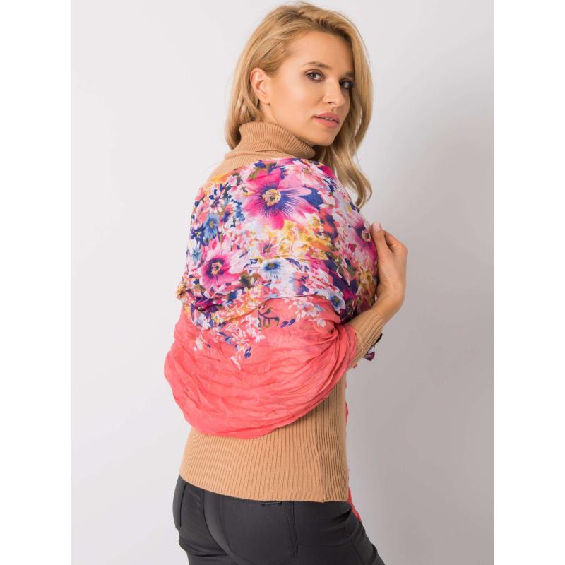 Virágmintás korallszínű sál