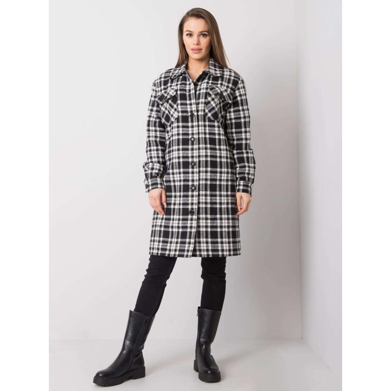 Női kockás kabát RAQUEL fekete és fehér