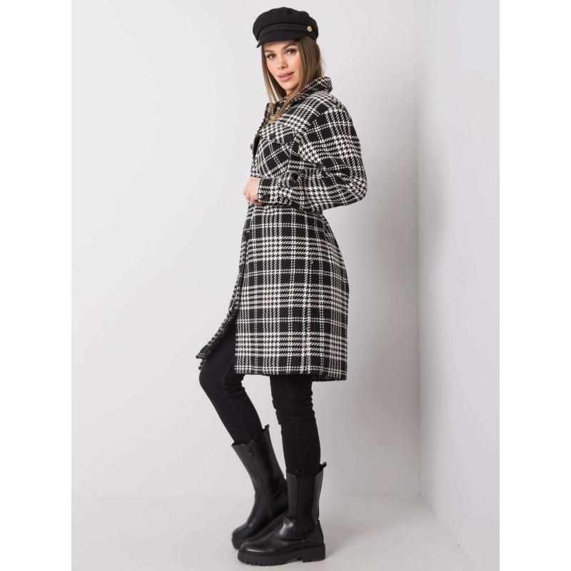 Női kockás kabát Elina fekete és fehér