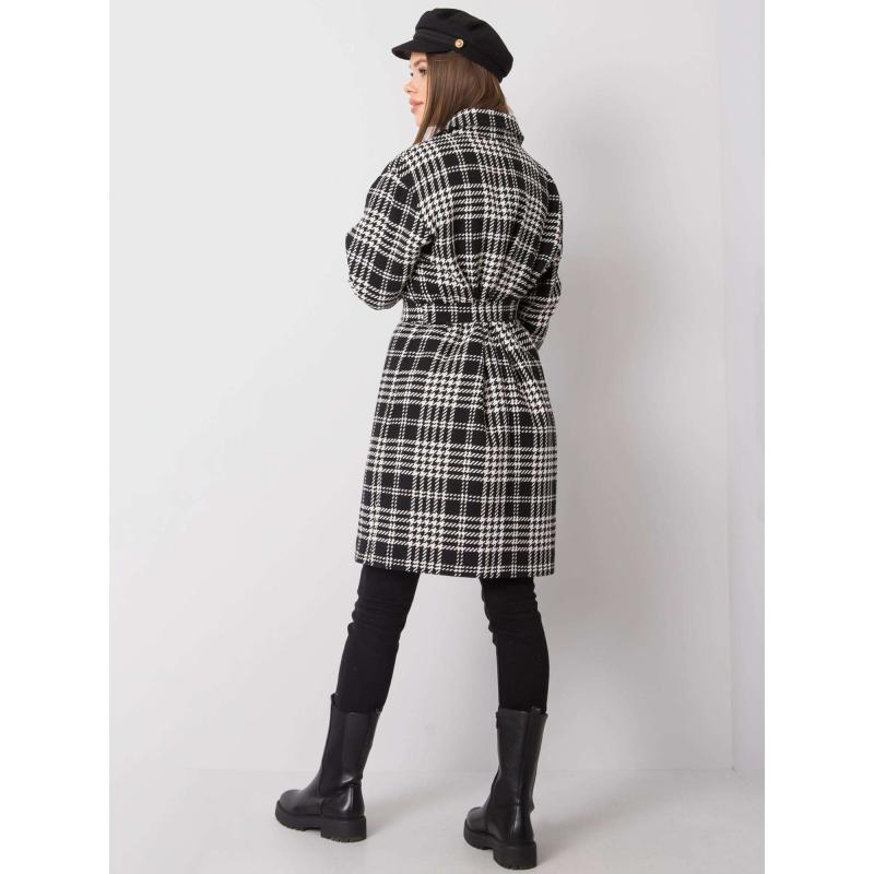 Női kockás kabát Elina fekete és fehér