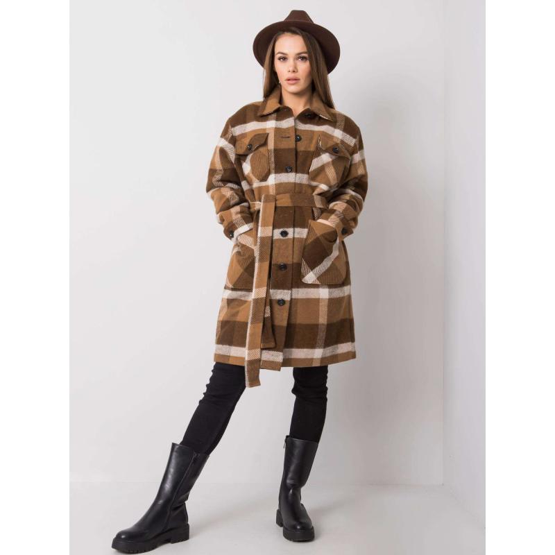 Dámský kabát kostkovaný  MARGO hnědý 