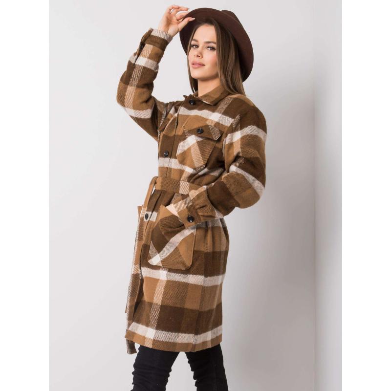 Dámský kabát kostkovaný  MARGO hnědý 