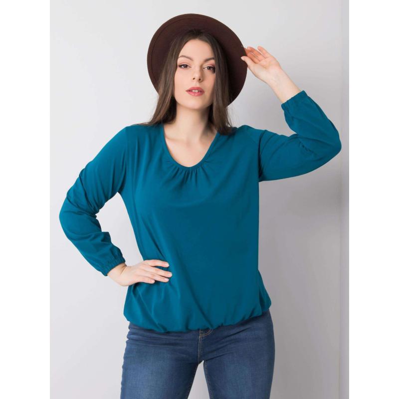Női hosszú ujjú pamut plusz méretű blúz HAILEY kék