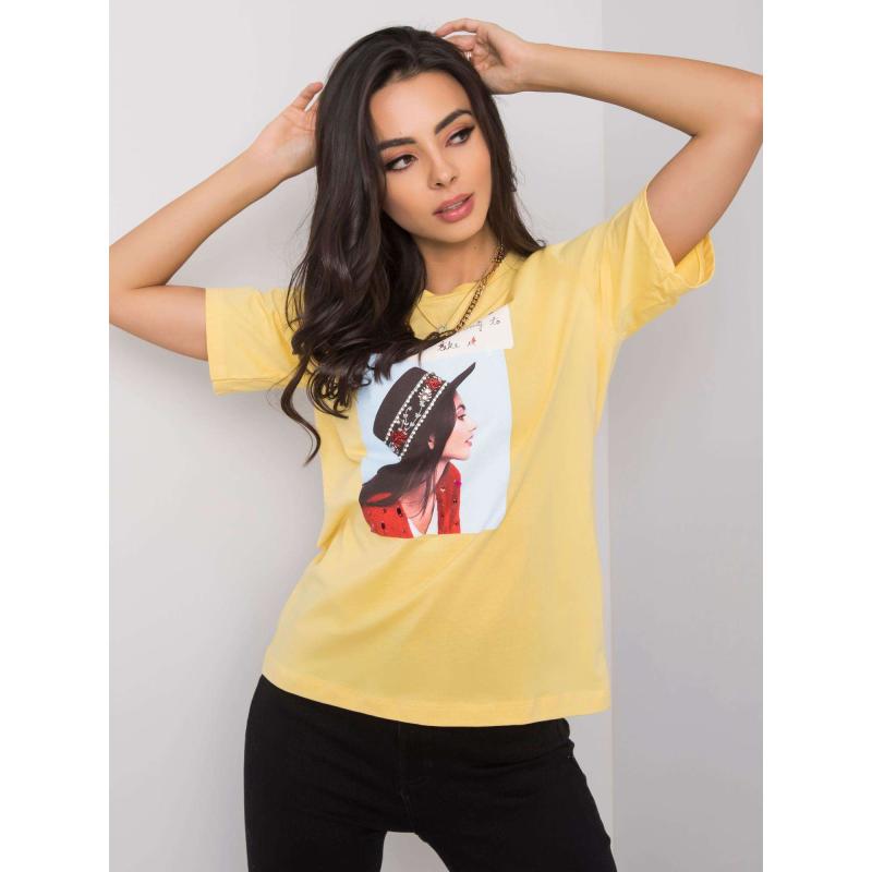 Női póló NORTH applikációval, sárga színű