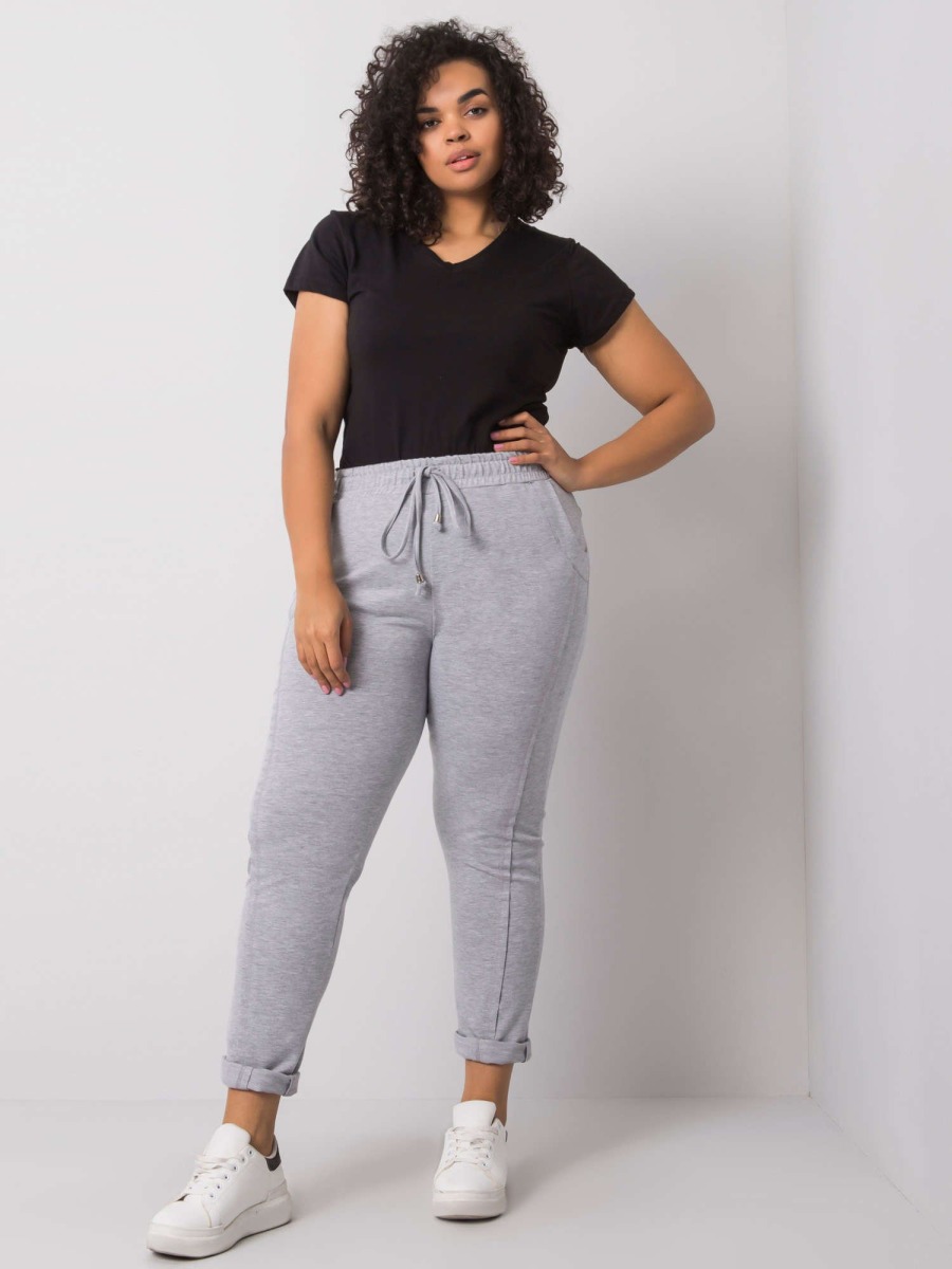 Dámske melanžové plus size tepláky ALVA sivé