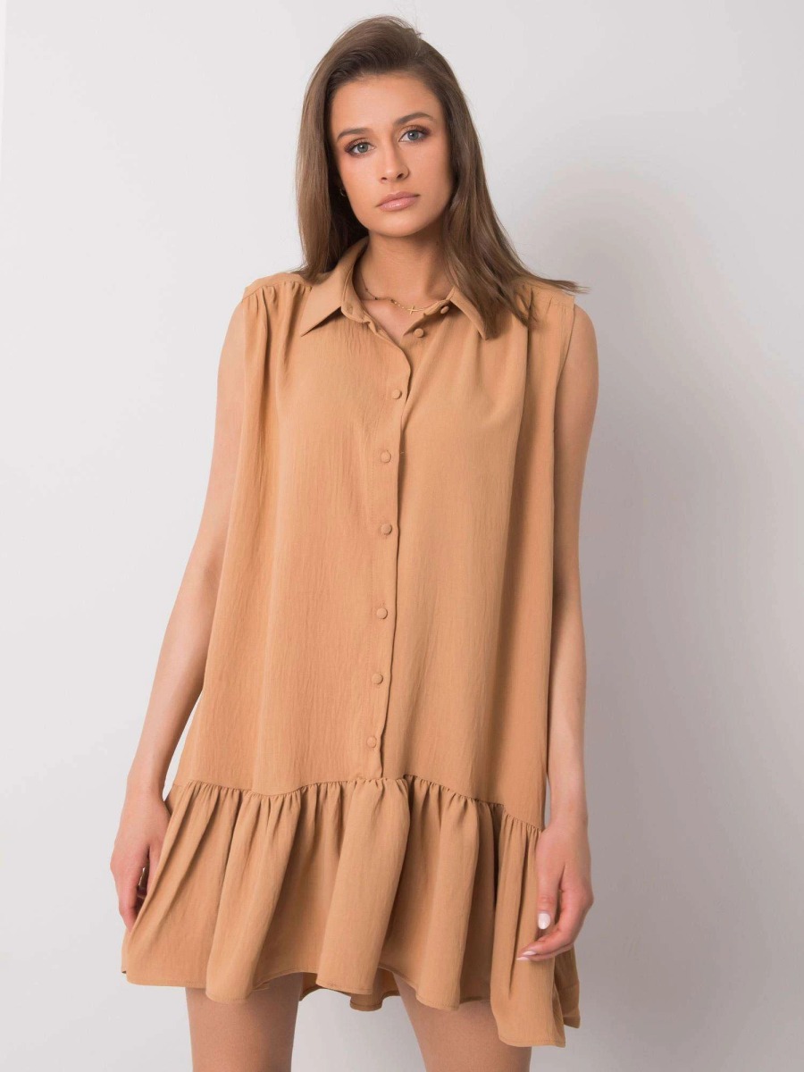 Dámske šaty Odelia Ruffle RUE PARIS dark beige