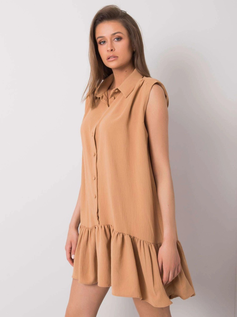 Dámske šaty Odelia Ruffle RUE PARIS dark beige - foto 2