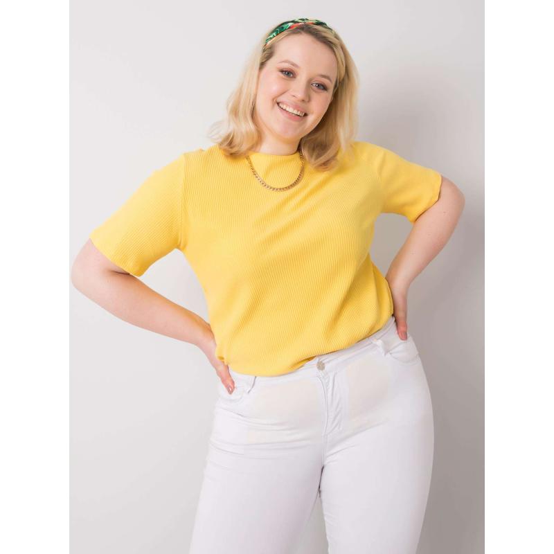 Női plus size blúz bordázott anyagból STELLA sárga