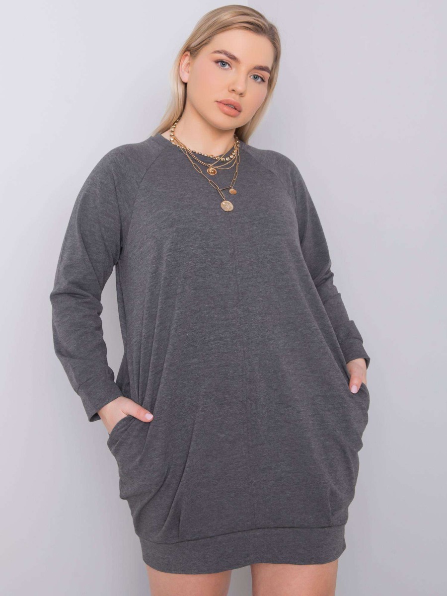 Dámske plus size melanžové šaty ARIADNE tmavo šedé