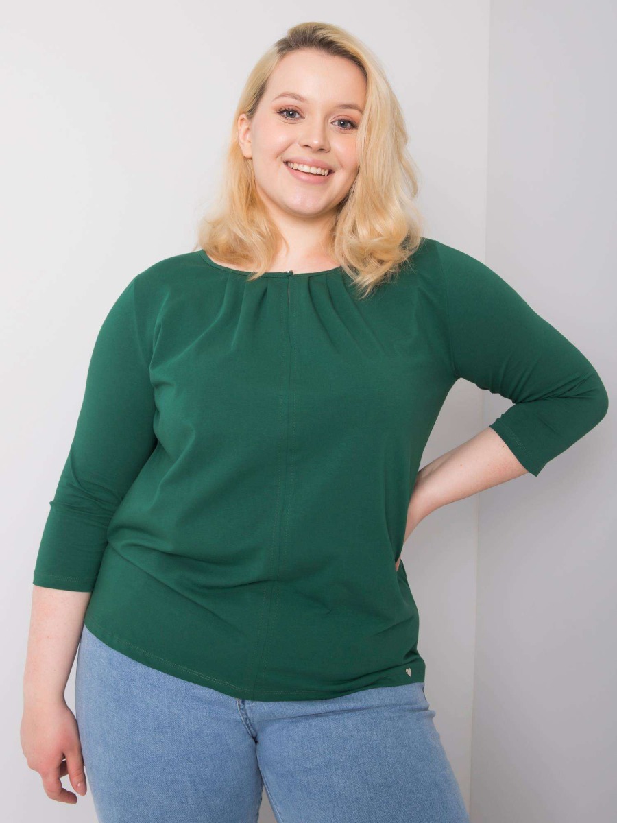 Dámska plus size bavlnená blúzka JODIE tmavozelená