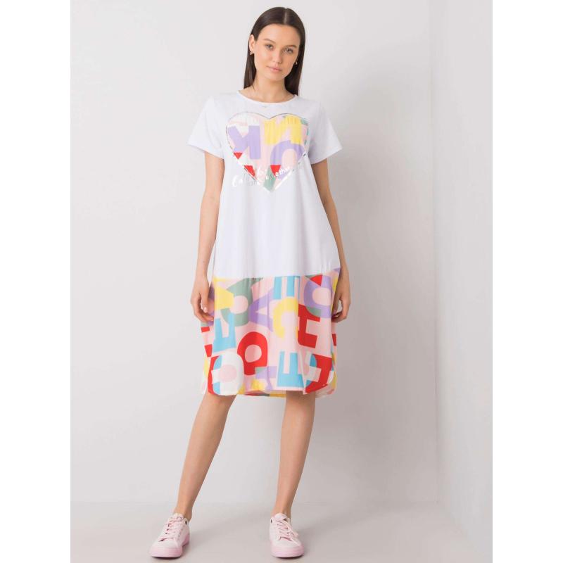 Női GUINEVRE nyomtatott ruha fehér és világos rózsaszínben