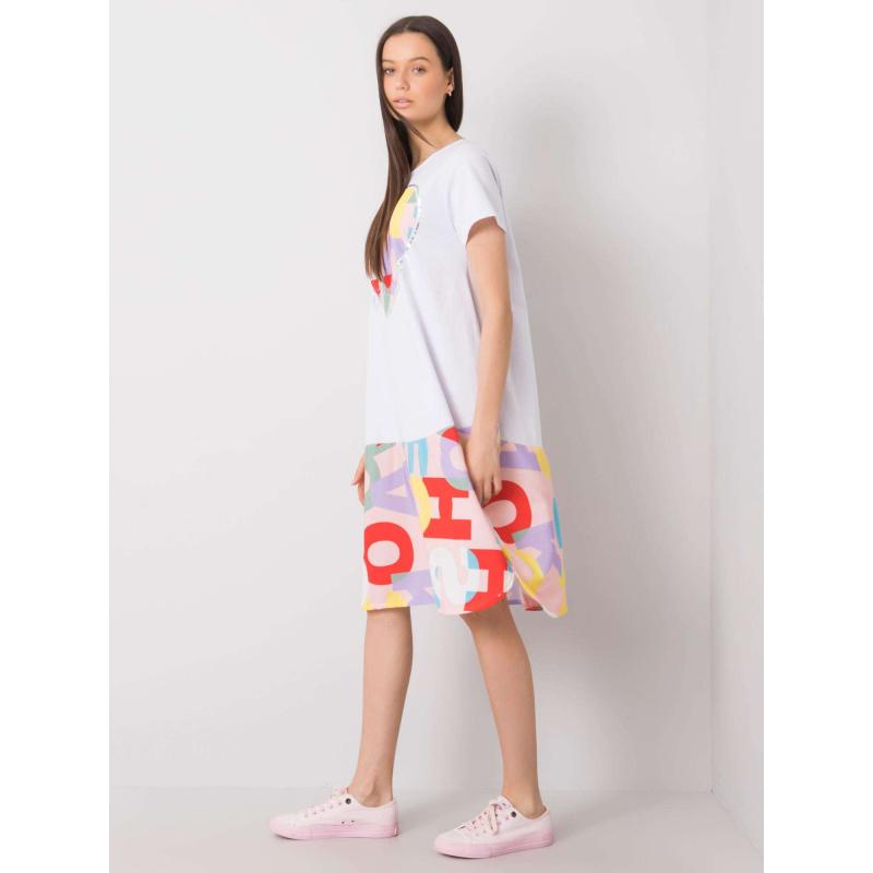 Női GUINEVRE nyomtatott ruha fehér és világos rózsaszínben