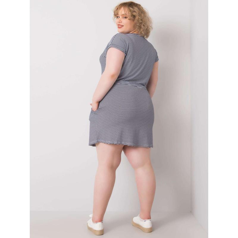 Női csíkos plus size mini ruha SARIYAH tengerészkék-fehér színben