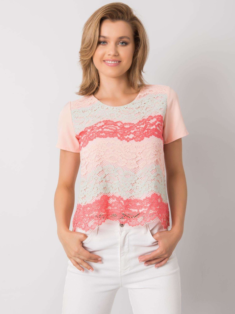 Dámska čipkovaná blúzka ZAHRA peach-coral