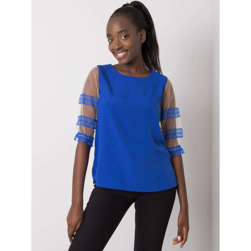 Női blúz CORA kobaltkék, díszes ujjú női blúz CORA kobaltkék