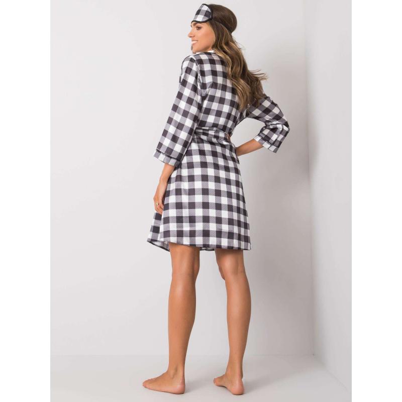 Női kockás háromrészes éjszakai szett RUDA fehér és fekete