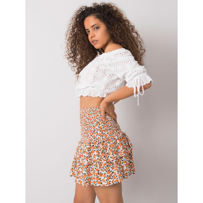 Dámská sukně s volánem Cyndi RUE PARIS bílo-oranžová 