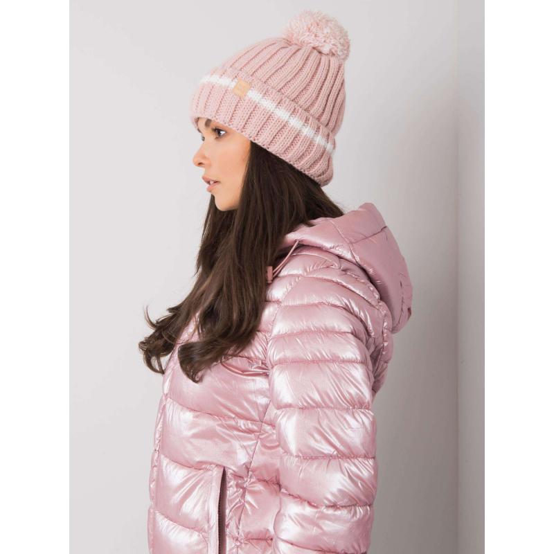 Dámská čepice s bambulí světle růžová