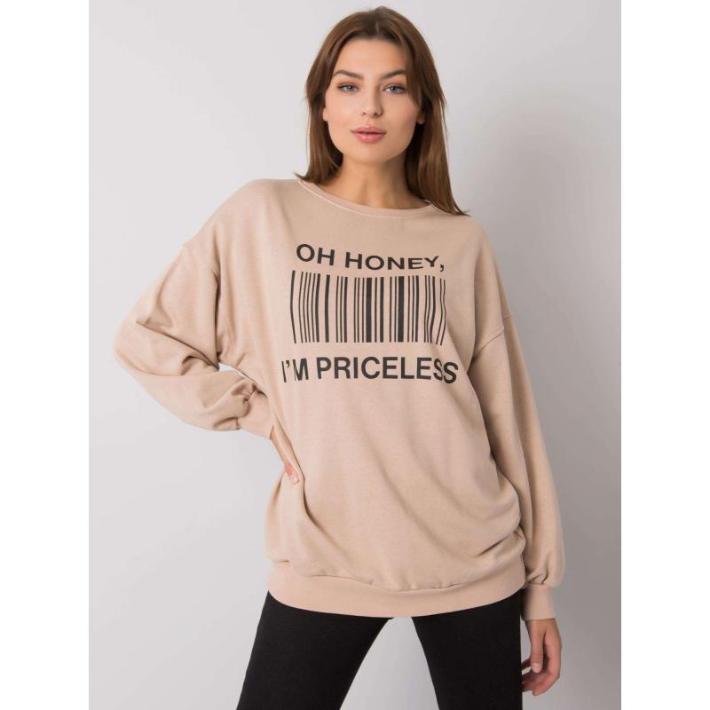 Női kapucnis pulóver BASILE bézs színű nyomtatással