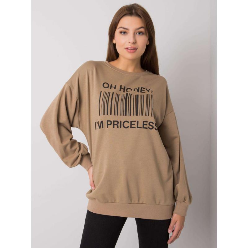 Női pulóver BASILE nyomtatott sötét bézs színben