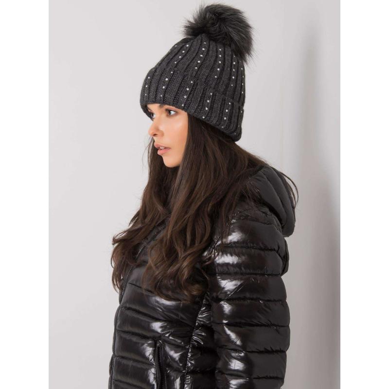 Dámska čiapka s aplikáciou tmavosivá