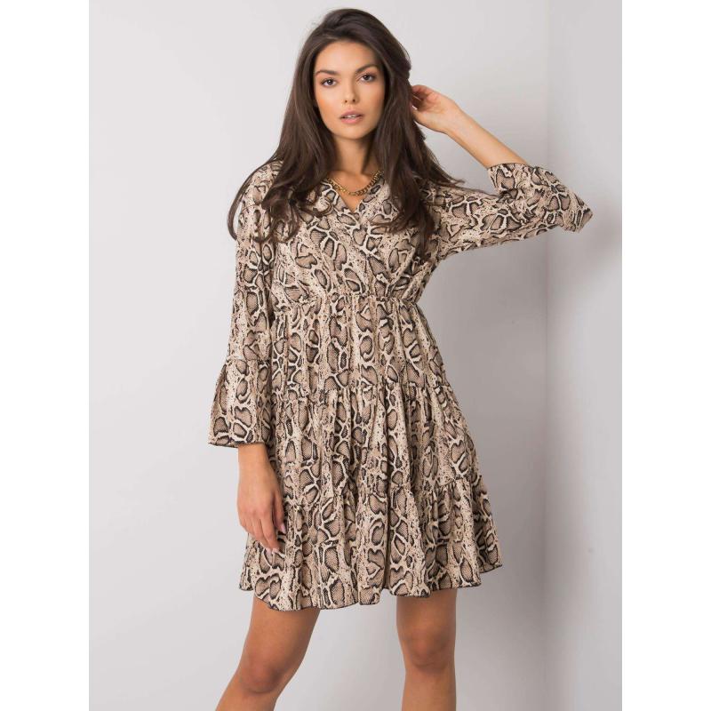 Dámské šaty se zvířecím potiskem MAREN béžovo-černé 