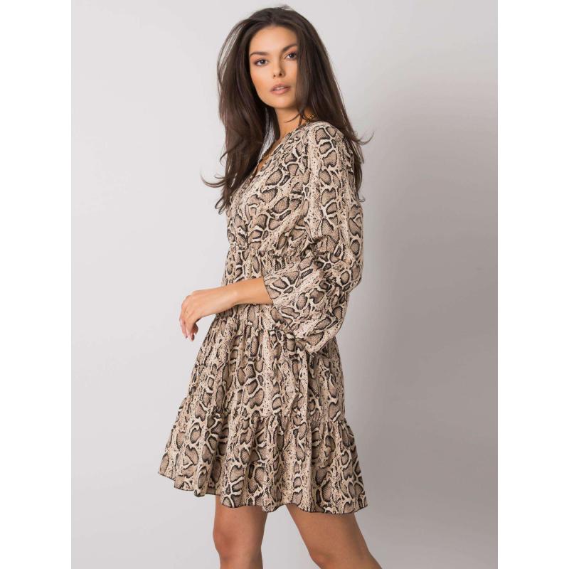 Dámské šaty se zvířecím potiskem MAREN béžovo-černé 
