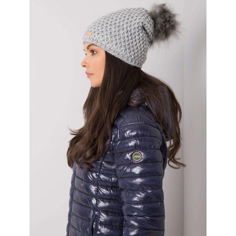 Dámská čepice s bambulí šedá 