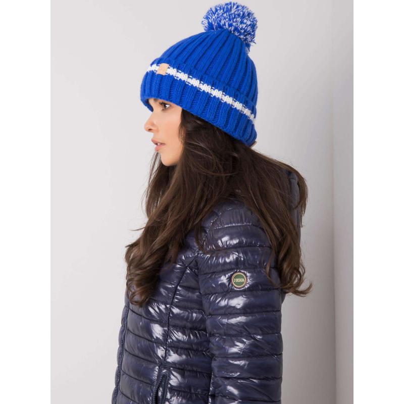 Dámská čepice s bambulí zimní modrá 