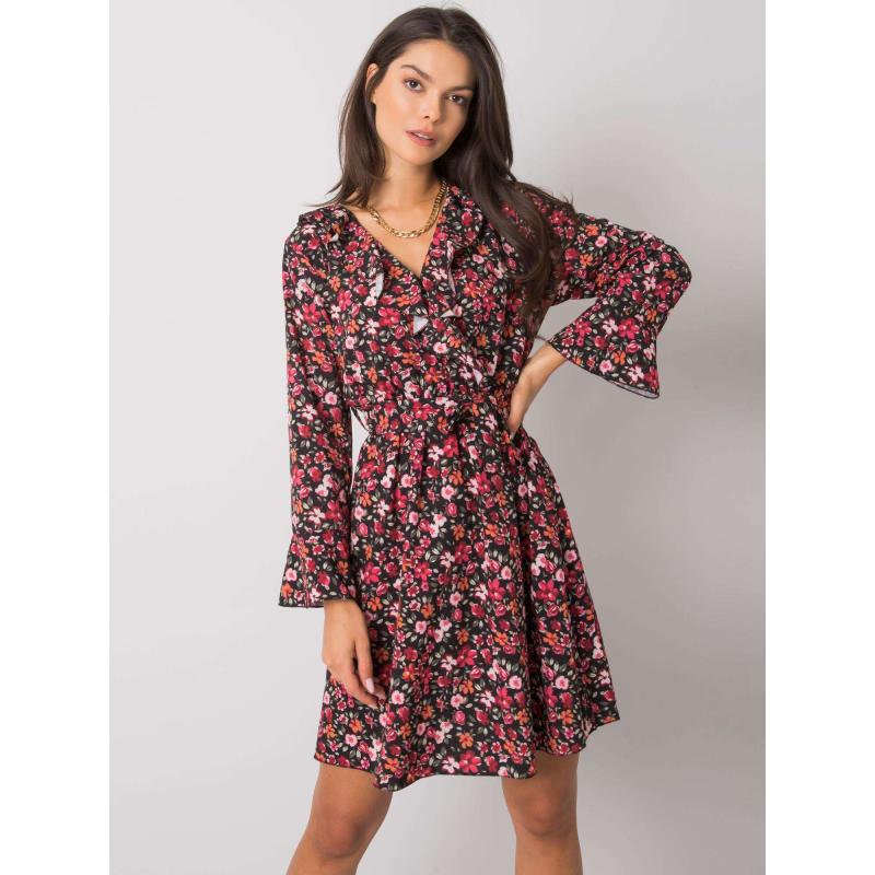 Női virágos ruha GRACELYNN fekete-piros