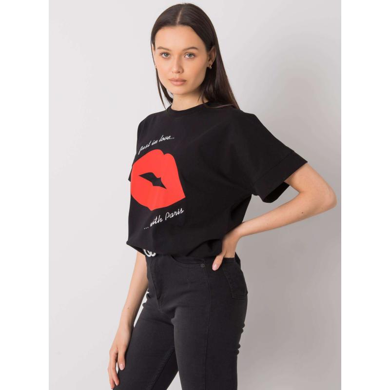Női nyomtatott póló Caddie RUE PARIS fekete
