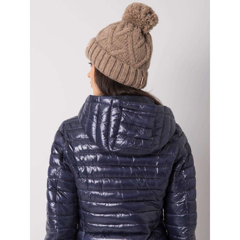 Női téli pomponos sapka sötétbézs