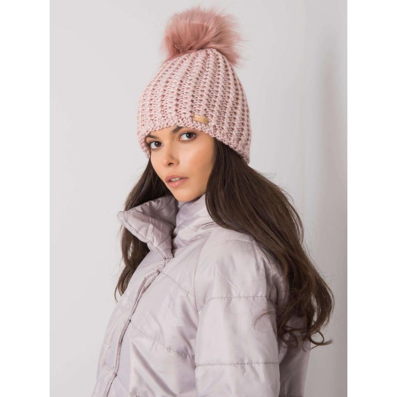 Dámská čepice s bambulí zimní světle růžová 