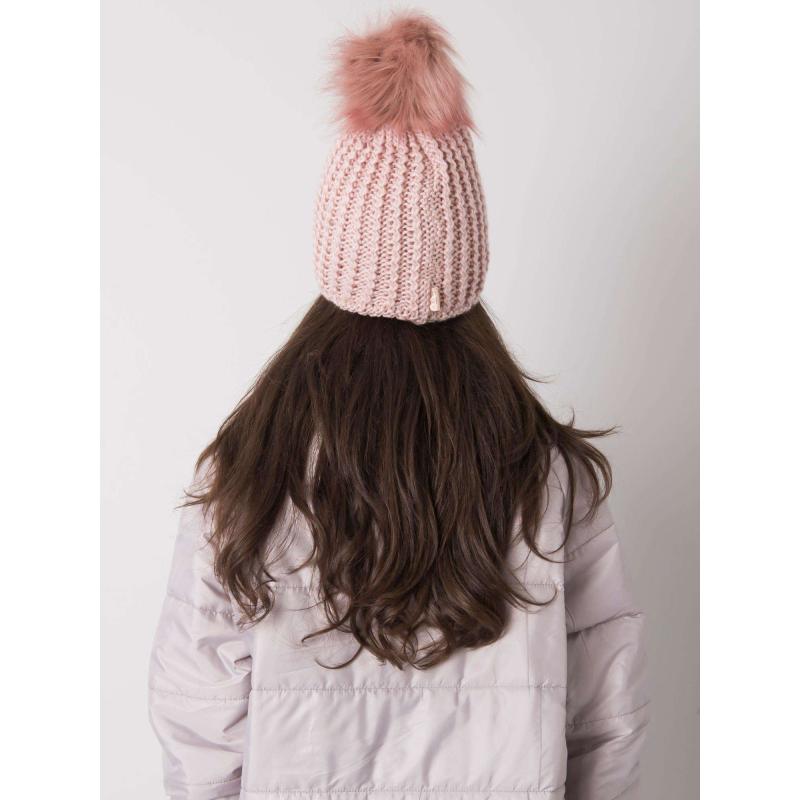 Dámská čepice s bambulí zimní světle růžová 