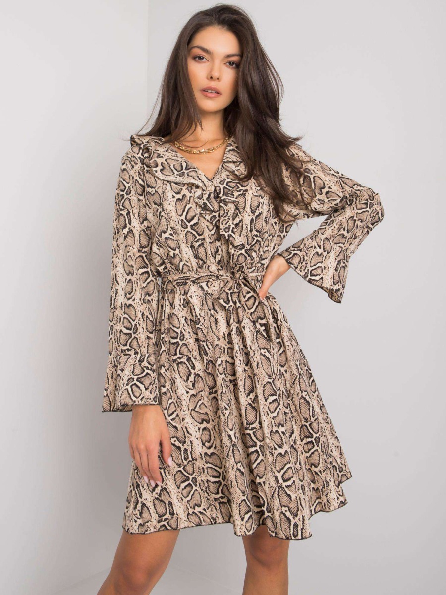 Dámské šaty s dlouhým rukávem AMIYA béžovo-černé 