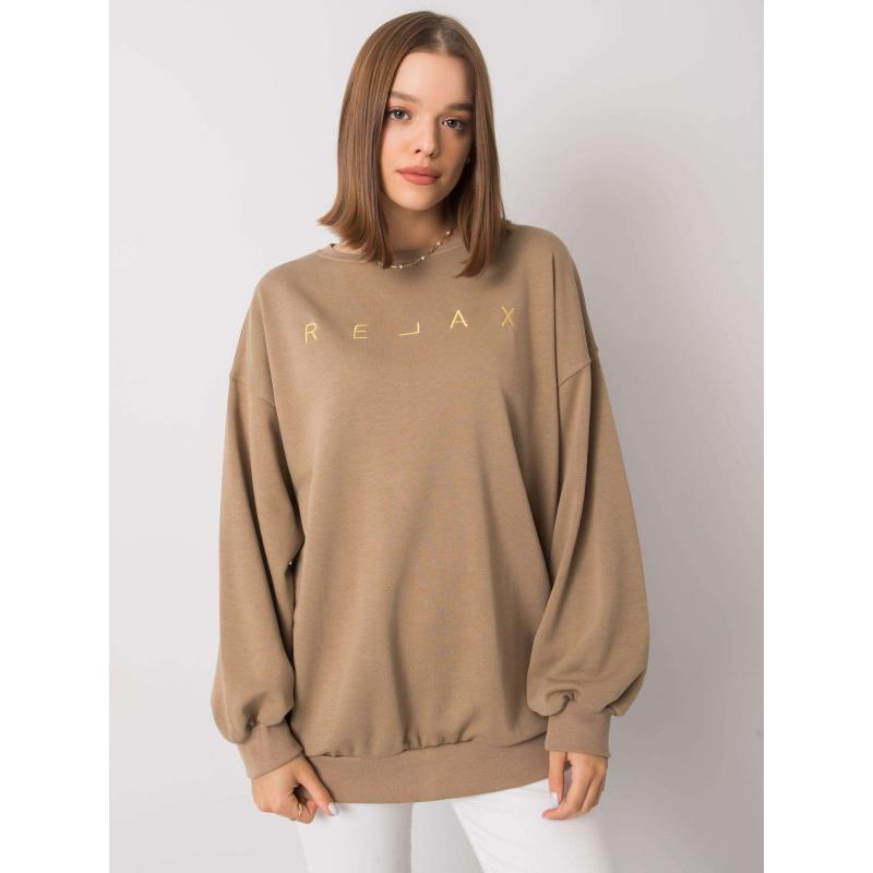 Női pulóver ADELYNN szöveggel sötétbézs sötétbézs