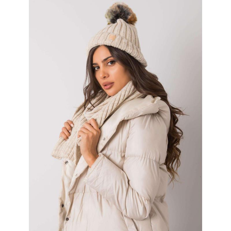 Dámský set s čepicí a šálou Rubby RUE PARIS béžový