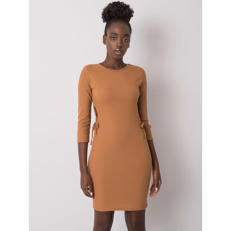 Dámske pruhované šaty ZOEY svetlohnedé