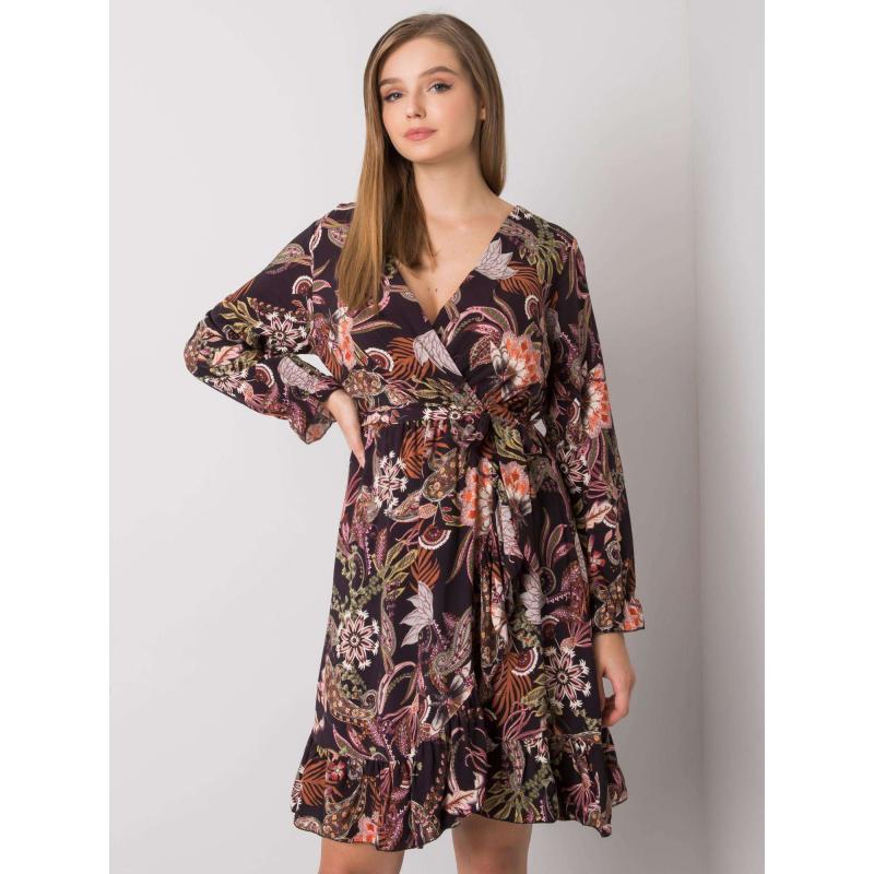 Női V-nyakú ruha Agnes OCH BELLA fekete