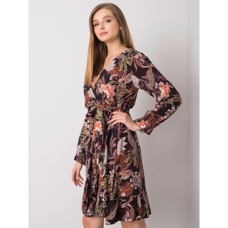 Női V-nyakú ruha Agnes OCH BELLA fekete