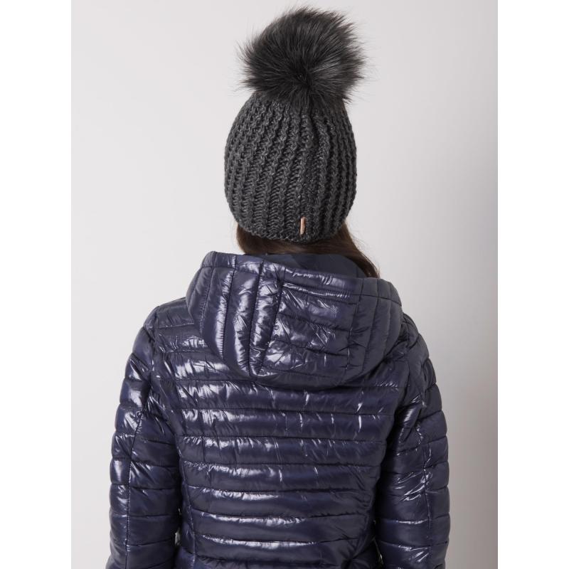 Dámská čepice s bambulí tmavě šedá 