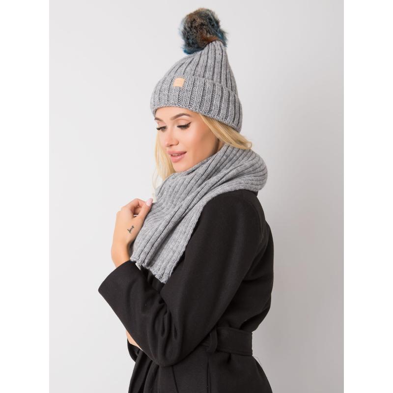 Dámský set s čepicí a šálou Rubby RUE PARIS šedý 