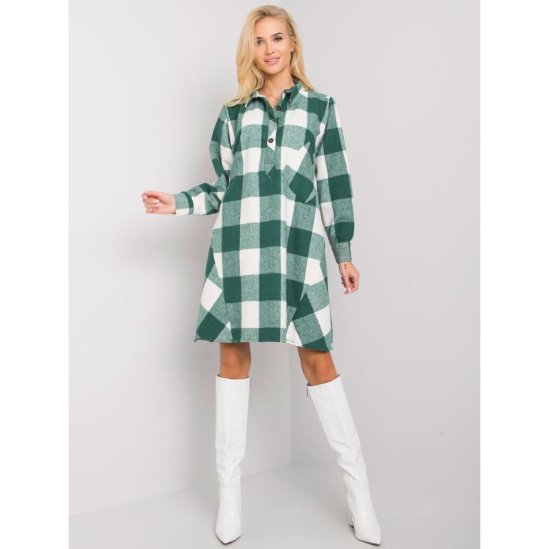Női kockás ing ruha SOVVINA zöld és fehér