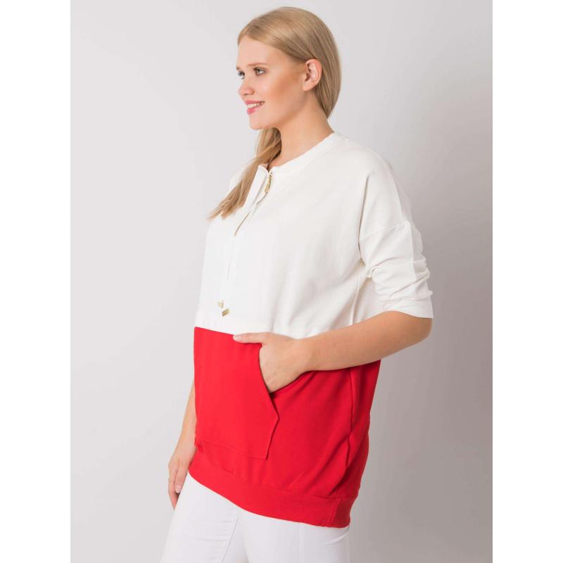 Dámská tunika z bavlny plus size PHILOMENE ecru-červená  