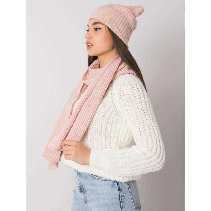 Női sapka és sál készlet RUE PARIS rózsaszín