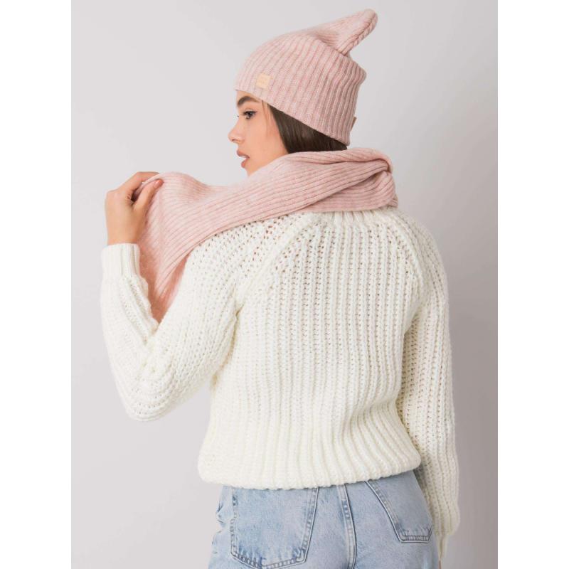 Női sapka és sál készlet RUE PARIS rózsaszín