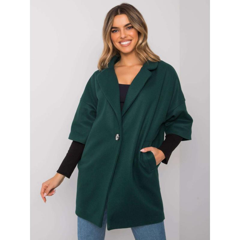 Dámský kabát volný  Aliz RUE PARIS tmavě zelený
