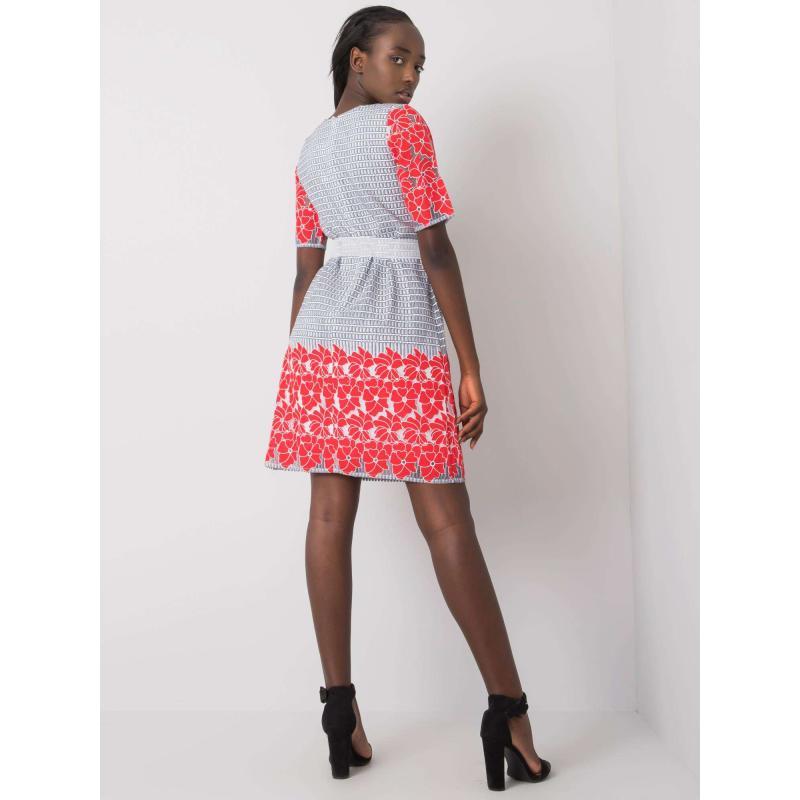 Női mintás ruha KATYA szürke és piros színben